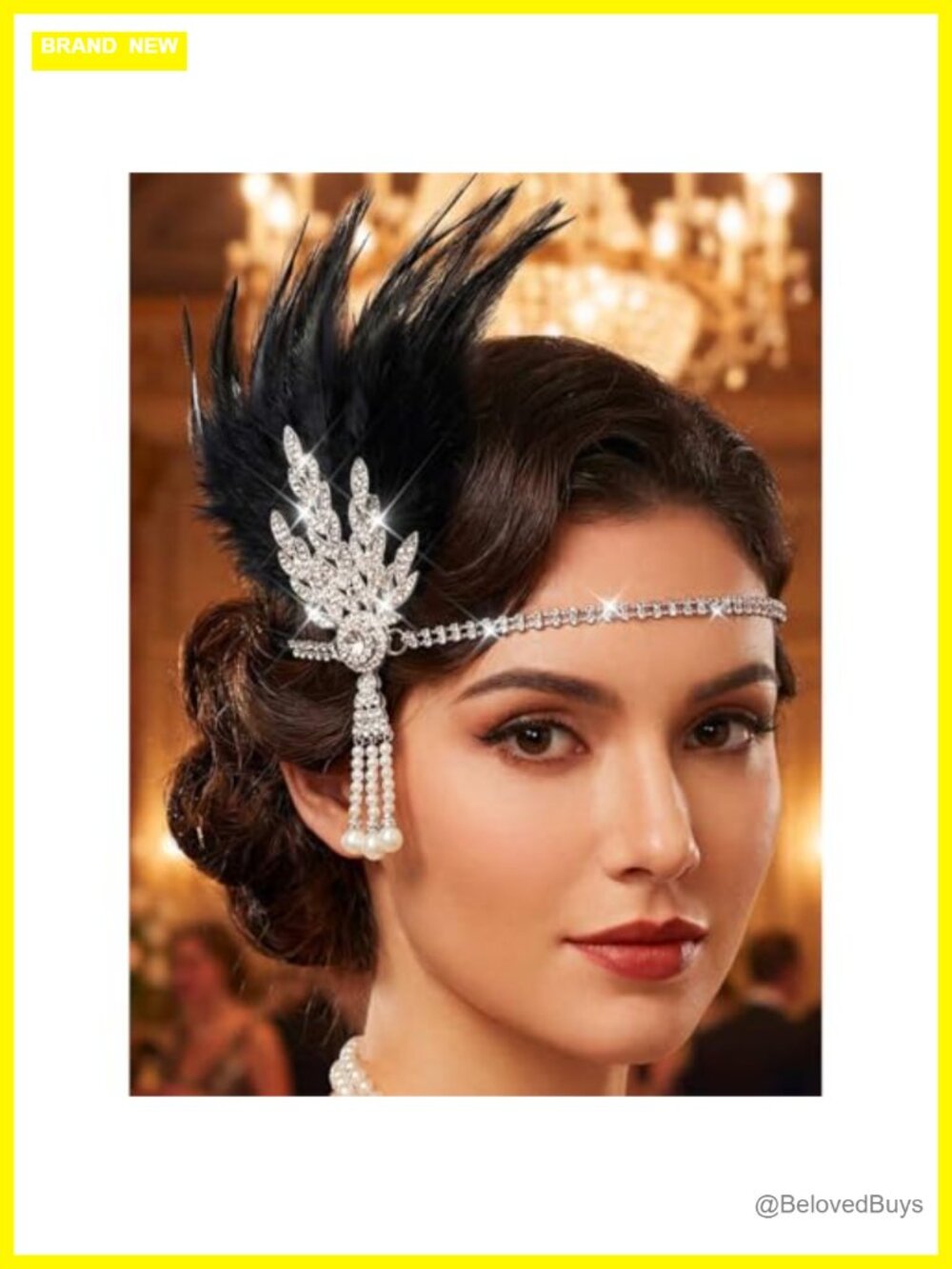 1920s Flapper Feather Headband Rhinestone Pearl Leaf Hair Accessory